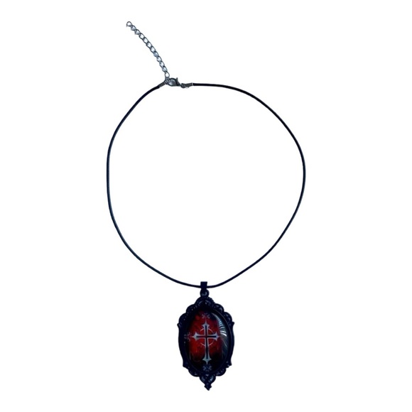 Gothic Vintage Style Vampire Cross Necklace Glass Pendant Rope Chain Choker Acce - Picture 10 of 14